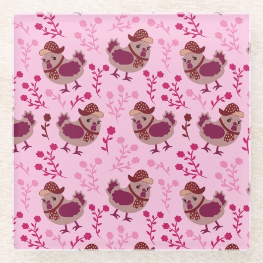 かわいいニワトリ ガラスコースター (正面)