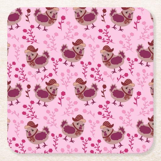 かわいいニワトリ スクエアペーパーコースター (正面)