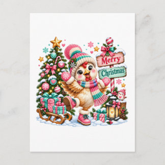 かわいいニワトリ メリークリスマス インビテーションポストカード