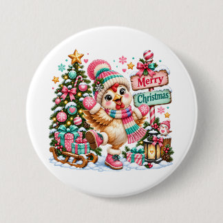 かわいいニワトリ メリークリスマス 缶バッジ