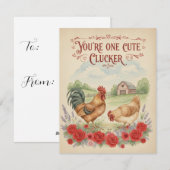 かわいいニワトリ ヴィンテージ バレンタイン カード (正面/裏面)