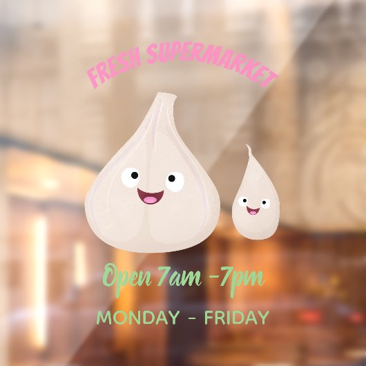 かわいいニンニクのマンガ野菜イラストレーション ウィンドウサイン (シート2)