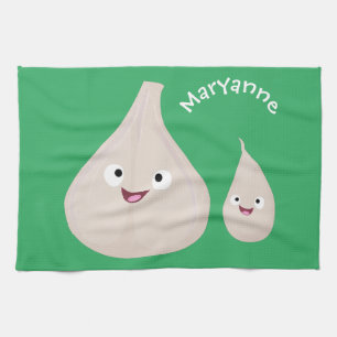 かわいいニンニクのマンガ野菜イラストレーション キッチンタオル
