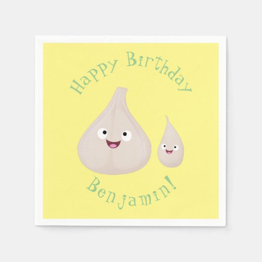 かわいいニンニクのマンガ野菜イラストレーション スタンダードカクテルナプキン (正面)