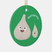 かわいいニンニクのマンガ野菜イラストレーション セラミックオーナメント (右)