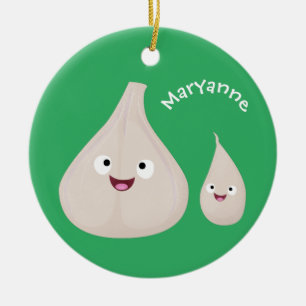 かわいいニンニクのマンガ野菜イラストレーション セラミックオーナメント
