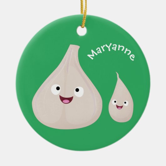 かわいいニンニクのマンガ野菜イラストレーション セラミックオーナメント (正面)