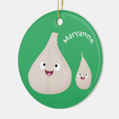 かわいいニンニクのマンガ野菜イラストレーション セラミックオーナメント (左)