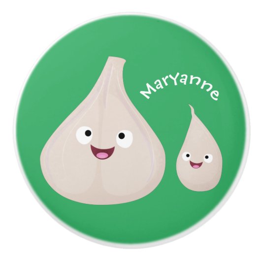 かわいいニンニクのマンガ野菜イラストレーション セラミックノブ (正面)