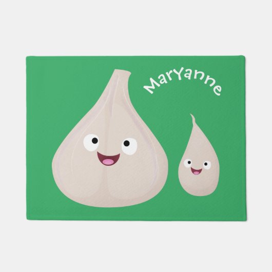 かわいいニンニクのマンガ野菜イラストレーション ドアマット (正面)