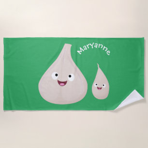かわいいニンニクのマンガ野菜イラストレーション ビーチタオル