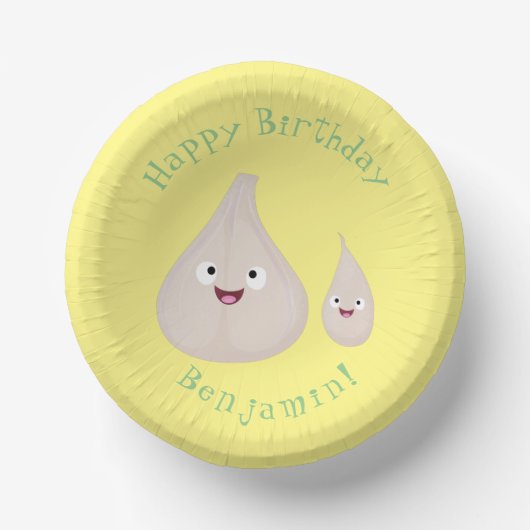 かわいいニンニクのマンガ野菜イラストレーション ペーパーボウル (正面)