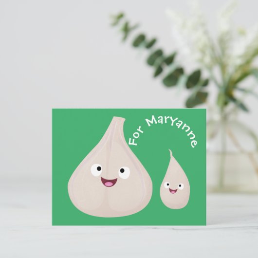 かわいいニンニクのマンガ野菜イラストレーション ポストカード (スタンド正面)