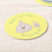 かわいいニンニクのマンガ野菜イラストレーション ラウンドペーパーコースター (アングル)