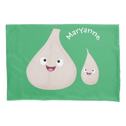 かわいいニンニクのマンガ野菜イラストレーション 枕カバー (正面)