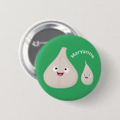 かわいいニンニクのマンガ野菜イラストレーション 缶バッジ (正面&裏面)