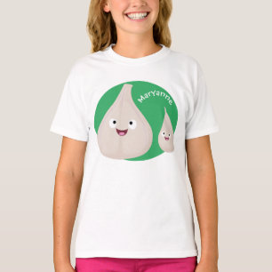 かわいいニンニクの漫画野菜イラスト Tシャツ