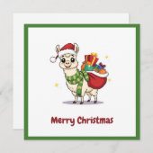 かわいいニースおもしろいウィンターアルパカサンタクロース シーズンカード (正面/裏面)