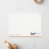 かわいいネイビーさびれた飛行機雲空星子供の誕生日 ノートカード (正面/裏面インサイチュ)