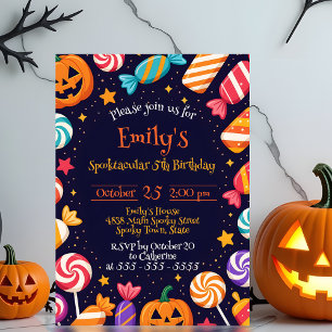 かわいいネイビーのハロウィンお菓子の子供の誕生日 招待状