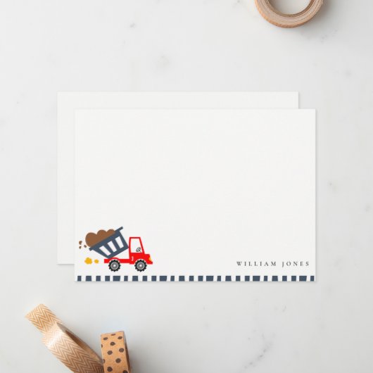 かわいいネイビーイエローダンプトラック任意の年齢誕生日 ノートカード (正面/裏面インサイチュ)