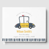 かわいいネイビーイエロー警察の車の子供たち任意の年齢誕生日 ゲストブック (正面)