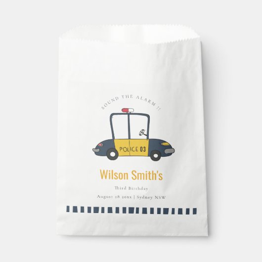 かわいいネイビーイエロー警察の車の子供たち任意の年齢誕生日 フェイバーバッグ (正面)