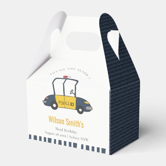 かわいいネイビーイエロー警察の車の子供たち任意の年齢誕生日 フェイバーボックス (裏面サイド)