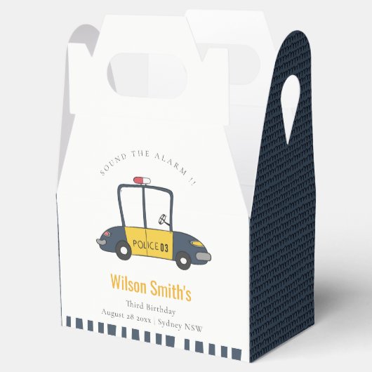 かわいいネイビーイエロー警察の車の子供たち任意の年齢誕生日 フェイバーボックス (オープン)