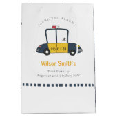 かわいいネイビーイエロー警察の車の子供たち任意の年齢誕生日 ミディアムペーパーバッグ (正面)