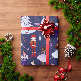 かわいいネイビークリスマスの兵隊とダンサーのくるみ割り人形 ラッピングペーパー