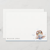 かわいいネイビーサビれた飛行機テディ スカイ スターズ 子供の誕生日 ノートカード (正面/裏面)