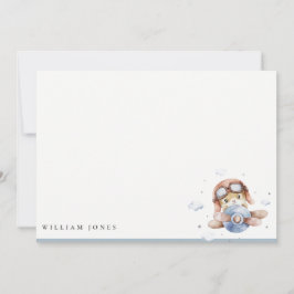 かわいいネイビーサビれた飛行機テディ スカイ スターズ 子供の誕生日 ノートカード