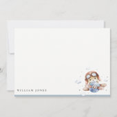 かわいいネイビーサビ飛行機テディ スカイ スターズ 子供の誕生日 ノートカード (正面)