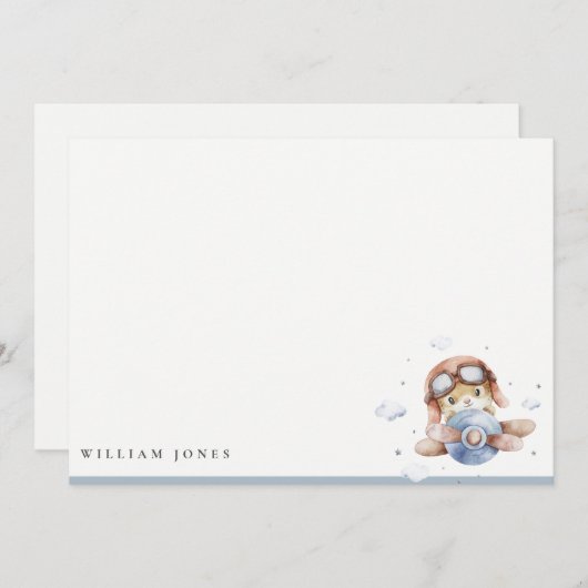 かわいいネイビーサビ飛行機テディ スカイ スターズ 子供の誕生日 ノートカード (正面/裏面)