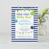 かわいいネイビーブルーのクジラのベビーシャワー　男の子です 招待状 (スタンド正面)