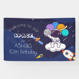 かわいいネイビーブルーの宇宙宇宙飛行士テーマパーティー 横断幕