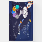 かわいいネイビーブルーの宇宙宇宙飛行士テーマパーティー 横断幕 (縦)