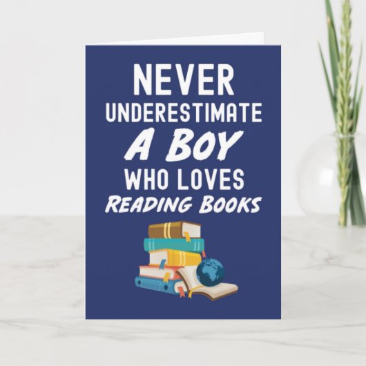 かわいいネイビーブルーの本を読むカード　ベイビーボーイキッズ用 カード (正面)