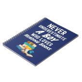 かわいいネイビーブルーの本を読むギフト　赤ちゃん男子児童向け ノートブック (左側)