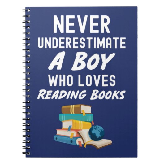 かわいいネイビーブルーの本を読むギフト　赤ちゃん男子児童向け ノートブック (正面)