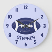 かわいいネイビーブルーの男子サッカー寝室の壁 ラージ壁時計 (正面)