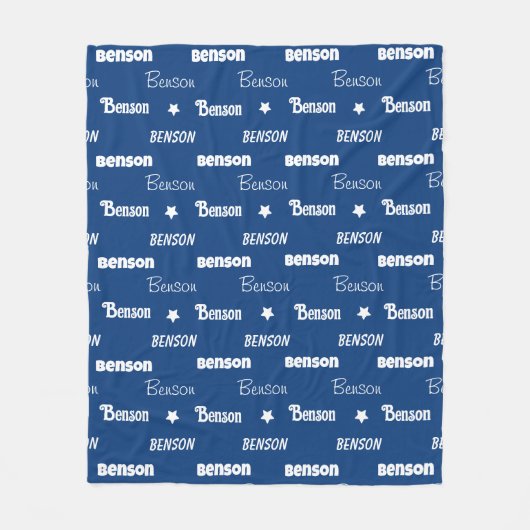 かわいいネイビーブルーの繰り返し名パーソナライズされた フリースブランケット (正面)