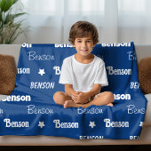 かわいいネイビーブルーの繰り返し名パーソナライズされた フリースブランケット