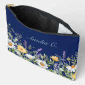 かわいいネイビーブルーウォーターカラーワイルドフラワーコスメティックバッグ アクセサリーポーチ (見開き)