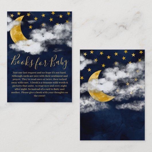 かわいいネイビーブルームーンが赤ちゃんシャワー用の本をスター エンクロージャーカード (正面/裏面)