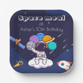 かわいいネイビーブルー宇宙飛行士宇宙テーマスクエア ペーパープレート