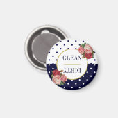 かわいいネイビーホワイトドットフローラクリーン汚れた食洗機 マグネット (正面/裏面)