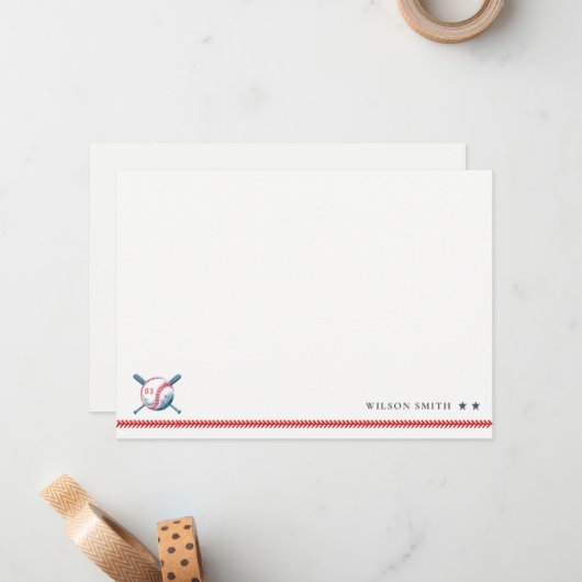 かわいいネイビーレッドベースボールキッズフォト誕生日 ノートカード (正面/裏面インサイチュ)