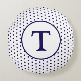 かわいいネイビー&ホワイトポルカドット円枕 ラウンドクッション